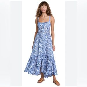 Charo Ruiz Irene Long Dress, blue & white eyelet lace Medium